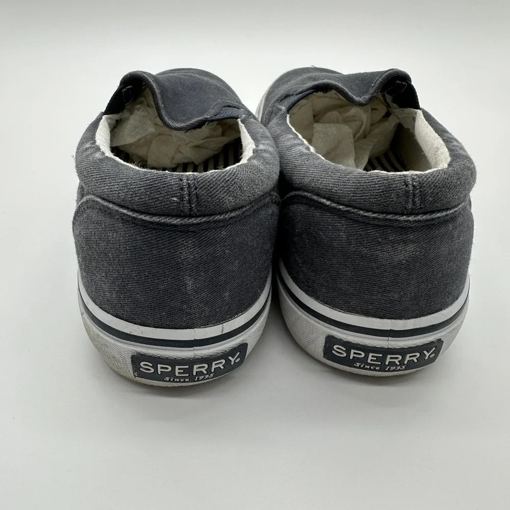 Sperry Slip On Shoes Mens 9.5 Gray Canvas Top-Sider Casual Boat Nautical